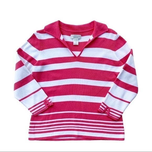 Worthington Sweaters - Worthington Pink & White 3/4 Sleeve‎ Sweater Medium
